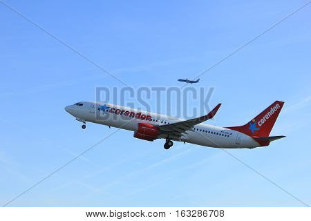Amsterdam the Netherlands - November 25th 2016: PH-CDH Corendon Dutch Airlines Boeing 737 taking off from Polderbaan Runway at Amsterdam Airport Schiphol