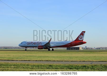 Amsterdam the Netherlands - November 25th 2016: D-ABCP Air Berlin Airbus A321 taking off from Polderbaan Runway at Amsterdam Airport Schiphol