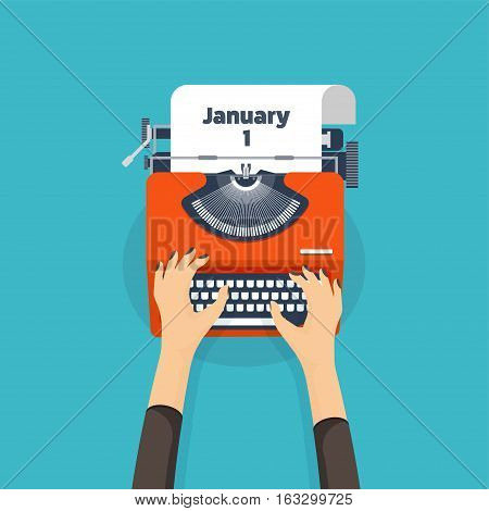 Typewriter in a flat style. Christmas wish list. Letter to Santa. New year. 2017. December holidays. January 1.