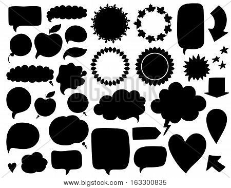 Vector Collection Of Black Speech Bubbles, Labels, Shapes Isolated On White Background. Abstract Des