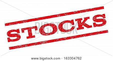 Stocks watermark stamp. Text caption between parallel lines with grunge design style. Rubber seal stamp with scratched texture. Vector red color ink imprint on a white background.