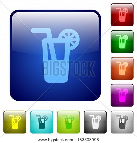 Longdrink icons in rounded square color glossy button set