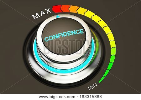 high level of confidence concept knob. 3D rendering