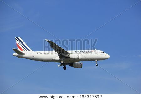 Amsterdam the Netherlands - July 21st 2016: F-GKXO Air France Airbus A320 approaching Polderbaan runway at Schiphol Amsterdam Airport arriving from Paris France