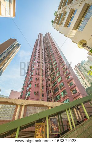 Hong Kong, China - December 4, 2016: Perspective view of Central-Mid-levels escalator in Shelley Street in historic Soho district, is a system of escalators and walkways connecting Central to Western.