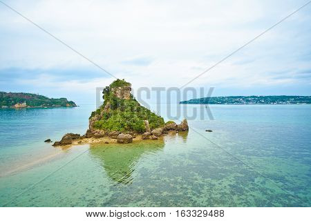 Tropical island and fantasy green sea and blue sky in Okinawa Japan