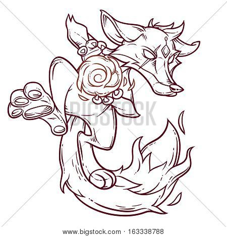 Vector illustration of a cartoon monster fire fox. Print for T-shirts