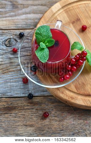 Russian Currant Kissel And Green Mint In Cup.