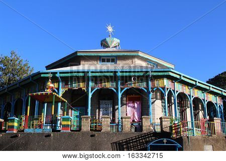 Entoto Maryam Church, an orthodox temple on the Entoto mountain in Addis Ababa, February 2015