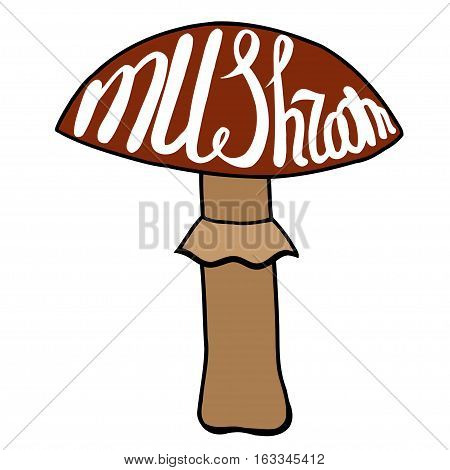 Colored Mushroom graphic drawing trace with art lettering. Vector illustration