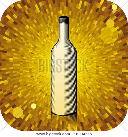 Vector Gravure bottle with shine yellow background