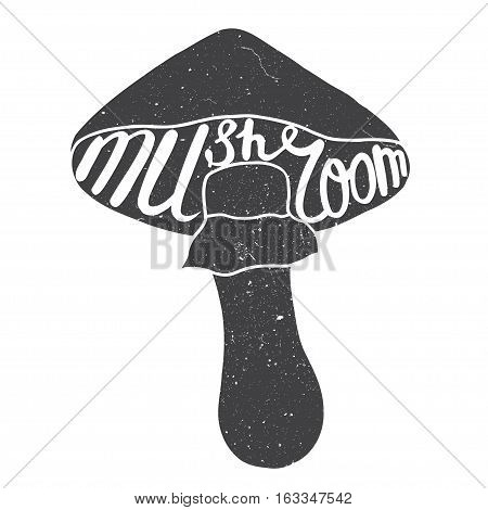 Mushroom graphic drawing trace with art lettering. Vector illustration
