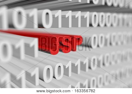 JSP as a binary code with blurred background 3D illustration