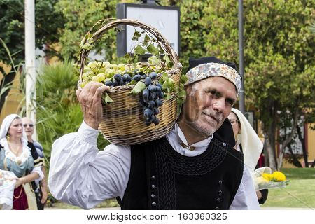 SELARGIUS, ITALY - September 13, 2015: Former marriage Selargino - Sardinia - portrait of a man in traditional Sardinian costume