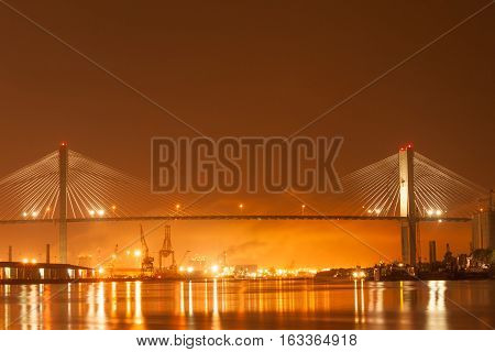 US-17 over Talmadge Memorial bridge and Port of  Savahhan, GA