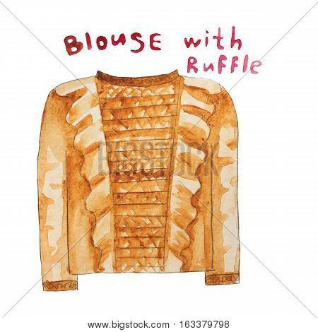 Blouse with ruffle. Hand drawn watercolor illustration. Raster illustration
