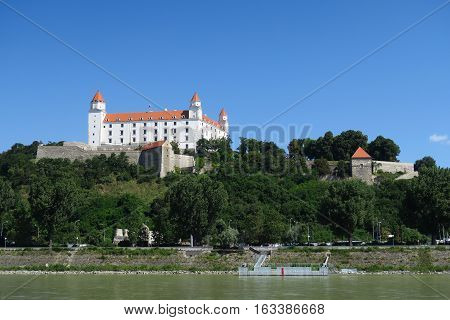 View from Danuba River at the Famous Landmark of Bratislave - The Bratislava Castle - in Slovakia