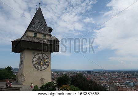 City Clock Uhrturm tower in Graz, Austria