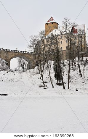 Winter Landscape With A Beautiful Gothic Castle Veveri. Brno City - Czech Republic - Central Europe.