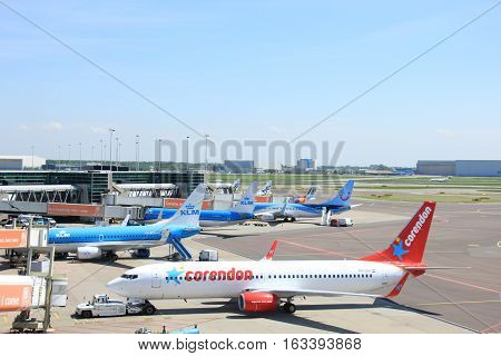 Amsterdam The Netherlands - May 13th 2016: PH-CDH Corendon Dutch Airlines pushed back from the gate departing to Ohrid Macedonia