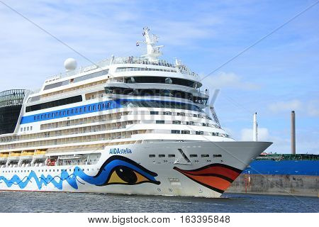 Velsen the Netherlands -June 22nd 2014: Aida Stella on North Sea Canal on it's way to the Amsterdam Cruise Terminal