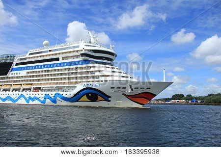 Velsen the Netherlands -June 22nd 2014: Aida Stella on North Sea Canal on it's way to the Amsterdam Cruise Terminal
