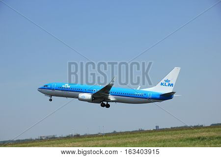 Amsterdam The Netherlands - June 12 2015: PH-BCE KLM Royal Dutch Airlines Boeing 737-800 takes of from Amsterdam Airport Polderbaan runway.