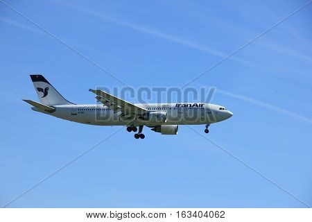 Amsterdam the Netherlands - May 5th 2016: EP-IBB Iran Air Airbus A300B4 approaching Schiphol Polderbaan runway arriving from Tehran Iran