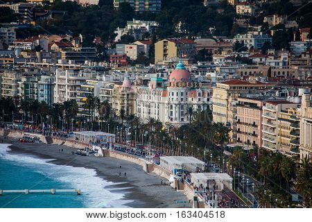The Seafront Of Nice With Promenade Des Anglais And Hotel Negresco