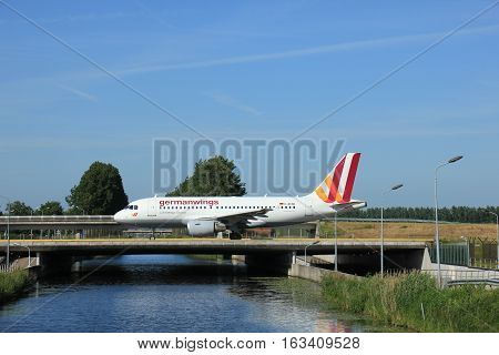 Amsterdam the Netherlands - June 9th 2016: D-AKNO Germanwings Airbus A319 taxiing to Polderbaan runway Schiphol destination Stuttgard Germany
