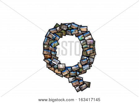 Letter Q uppercase font shape alphabet collage made of my best landscape photographs. Version 2.