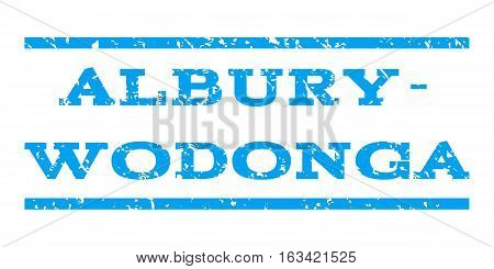 Albury-Wodonga watermark stamp. Text caption between horizontal parallel lines with grunge design style. Rubber seal stamp with dust texture. Vector blue color ink imprint on a white background.