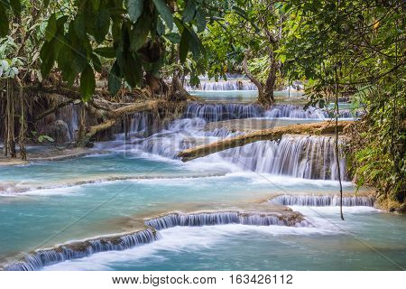 the kuang Si Waterfalls Luang Phrabang Laos.