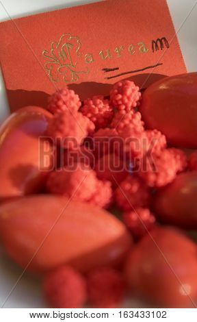 red comfits to celebrate a graduation party