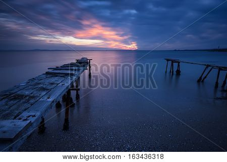 The blue hour, long exposure after sunset at the village of Ravda, Bulgaria