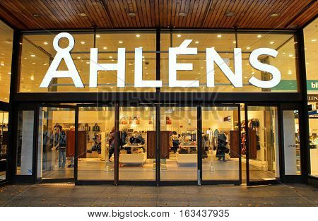 STOCKHOLM, SWEDEN - OCTOBER 17, 2013: Ahlens is a Swedish chain of department stores located in almost every city in the country and with several stores in the major cities including 18 stores in Stockholm  in Stockholm, Sweden