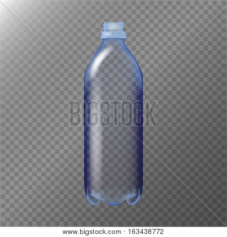 Empty Transparent Bottle. Realistic Blank Plastic Blue Water Bottle.
