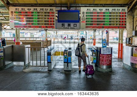 CHIAYI TAIWAN - NOVEMBER 22: This is the ticket gate entrance to Chiayi train station where passenger can travel to different parts of Taiwan on November 22 2016 in Chiayi