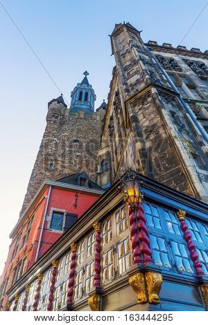 Historic Building And Granus Tower In Aachen