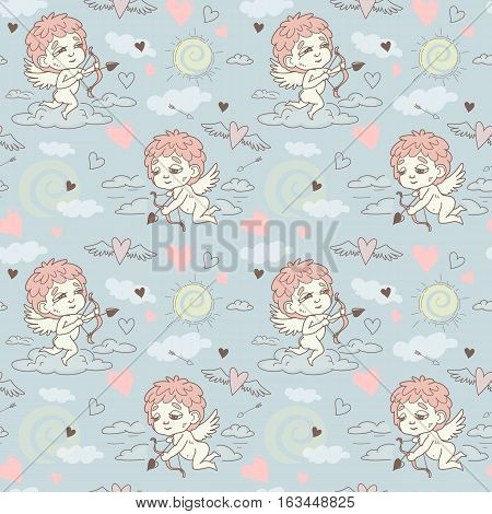 Seamless Pattern With Angels And Cupids Valentine's Day