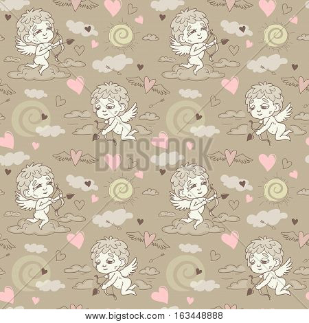 Seamless Pattern With Angels And Cupids Valentine's Day