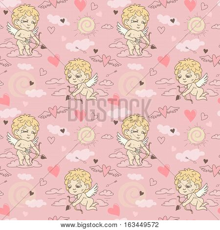 Seamless Pattern With Angels And Cupids Valentine's Day