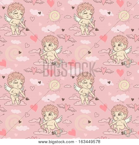 Seamless Pattern With Angels And Cupids Valentine's Day