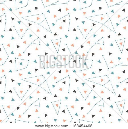 Vector triangular space background with constellations. Hipster seamless pattern with space. Simple geometric design.