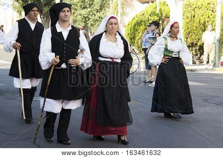 SELARGIUS, ITALY - September 9, 2012: Former marriage Selargino - Sardinia - Parade of traditional folk groups in Sardinia