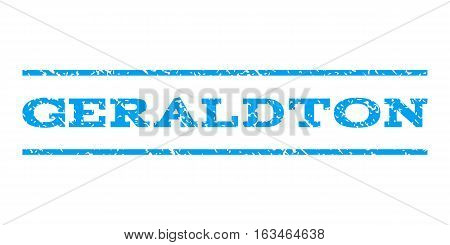Geraldton watermark stamp. Text caption between horizontal parallel lines with grunge design style. Rubber seal stamp with dirty texture. Vector blue color ink imprint on a white background.