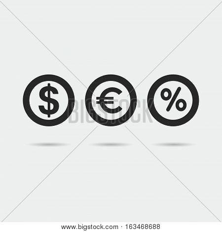 Dollar euro percent coins money icon vector illustration