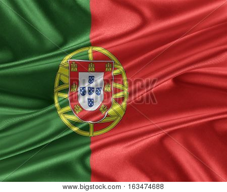 Portugal flag. Flag with a beautiful glossy silk texture. 3D illustration.