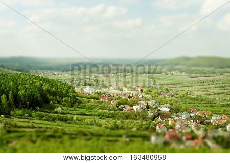 Rural countryside landscape. Small village in Poland called 