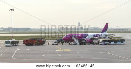 KIEV UKRAINE -November 062016: Ukraine International Airlines airplane in Boryspil (KBP) International airport.